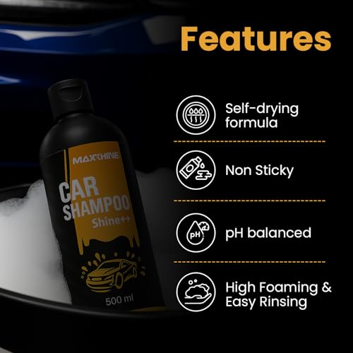 Maxoshine 500ml Car Washing Shampoo Concentrate | Thick Foam Bubble Wash Car Shampoo | Shine Enhancing Foam Washer for Car | Self Drying Formula Safe for Paint & Coatings | pH Neutral (50ml:5ltr) - Image 2