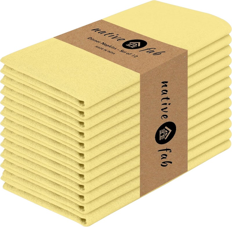 Native Fab Cloth Napkin Set of 12 100 Cotton Washable Reusable Dinner Cloth Napkin 17x17 inches Table Decor Napkins for Dinner Events Sandal Yellow - Image 1