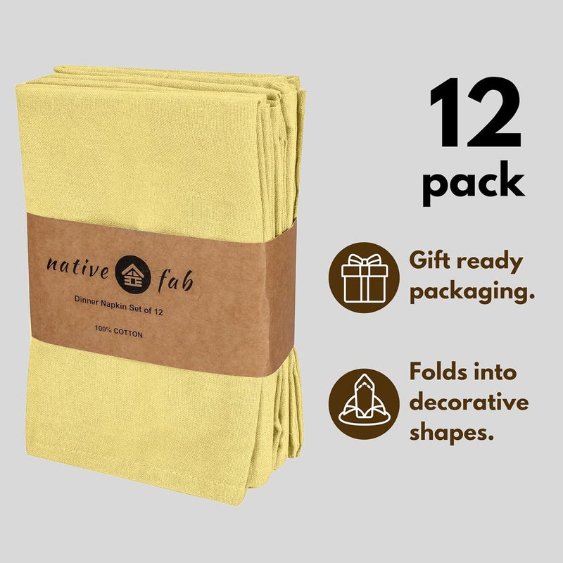 Native Fab Cloth Napkin Set of 12 100 Cotton Washable Reusable Dinner Cloth Napkin 17x17 inches Table Decor Napkins for Dinner Events Sandal Yellow - Image 3