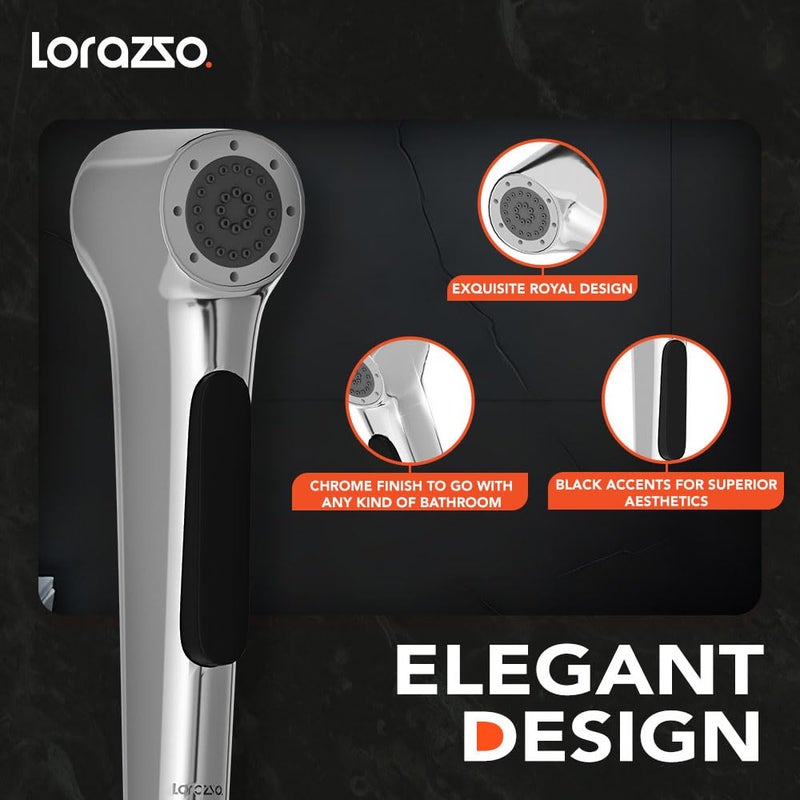 Lorazzo Imperial Health Faucet for BathroomChrome Body with Royal Design Jet Spray for ToiletComplete Set with 1Meter SS 304 Hose Pipe Wall Hook 1 Year LORAZZO Limited Warranty - Image 3