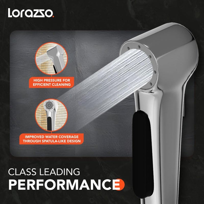 Lorazzo Imperial Health Faucet for BathroomChrome Body with Royal Design Jet Spray for ToiletComplete Set with 1Meter SS 304 Hose Pipe Wall Hook 1 Year LORAZZO Limited Warranty - Image 4
