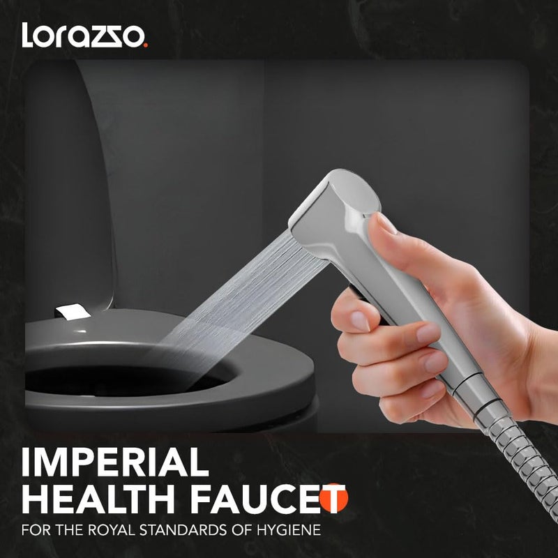 Lorazzo Imperial Health Faucet for BathroomChrome Body with Royal Design Jet Spray for ToiletComplete Set with 1Meter SS 304 Hose Pipe Wall Hook 1 Year LORAZZO Limited Warranty - Image 2