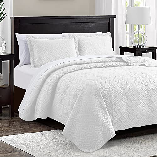Love's cabin Quilts for Queen Bed White Bedspreads - Soft Bed Summer Lightweight Bedspread Comforter - Modern Style Wave Pattern Coverlet for All Season - 3 Pieces (1 Quilt, 2 Pillow Shams) - Image 2