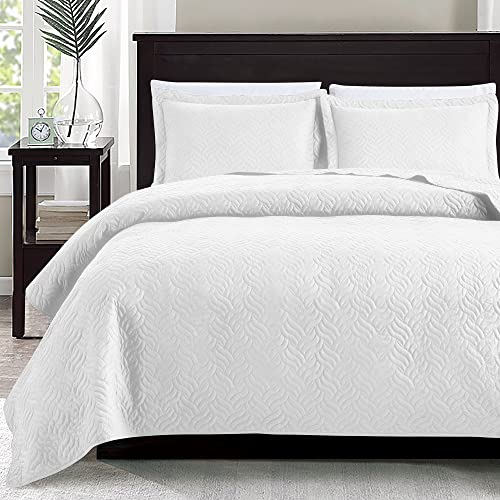 Love's cabin Quilts for Queen Bed White Bedspreads - Soft Bed Summer Lightweight Bedspread Comforter - Modern Style Wave Pattern Coverlet for All Season - 3 Pieces (1 Quilt, 2 Pillow Shams) - Image 1