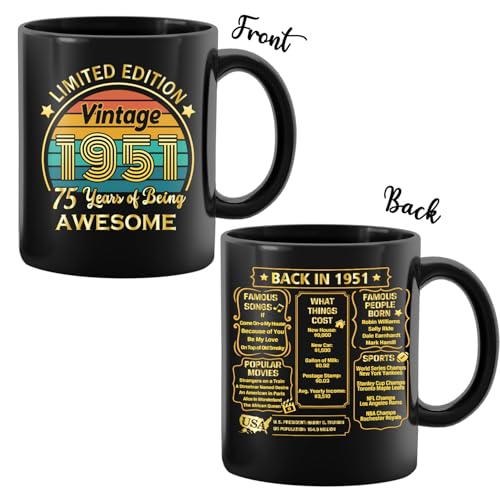 QUPT 75th Birthday Gifts for Women Men, 75th Birthday Gifts for Him, 1951 Birthday Gifts for Women Men, 75 Years Old Gifts, 1951 Birthday Gifts for Her Him, 75th Birthday Presents Coffee Mug - Image 2
