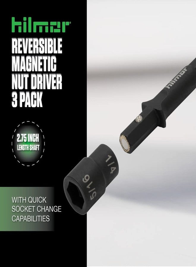 Hilmor 1937881 2.75” Reversible Magnetic Nut Driver Set with Nut Sizes 1/16 to 5/16-Inch, 6150 Alloy Steel Switchbit, 3-Pack - Image 2