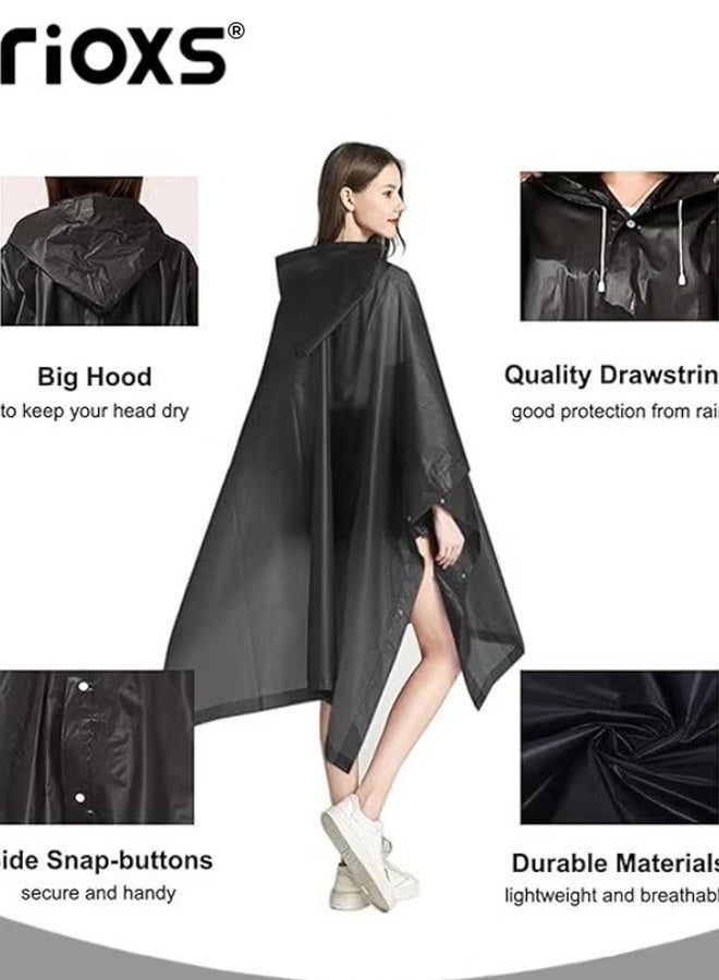 RIOXS 2 Pcs Adults Men And Women Waterproof Raincoat Portable Eva Long Rain Ponchos With Hoods Elastic Sleeves Lightweight Rainwear Cape Reusable For Outdoor Cycling Hiking Camping Climbing - Image 2