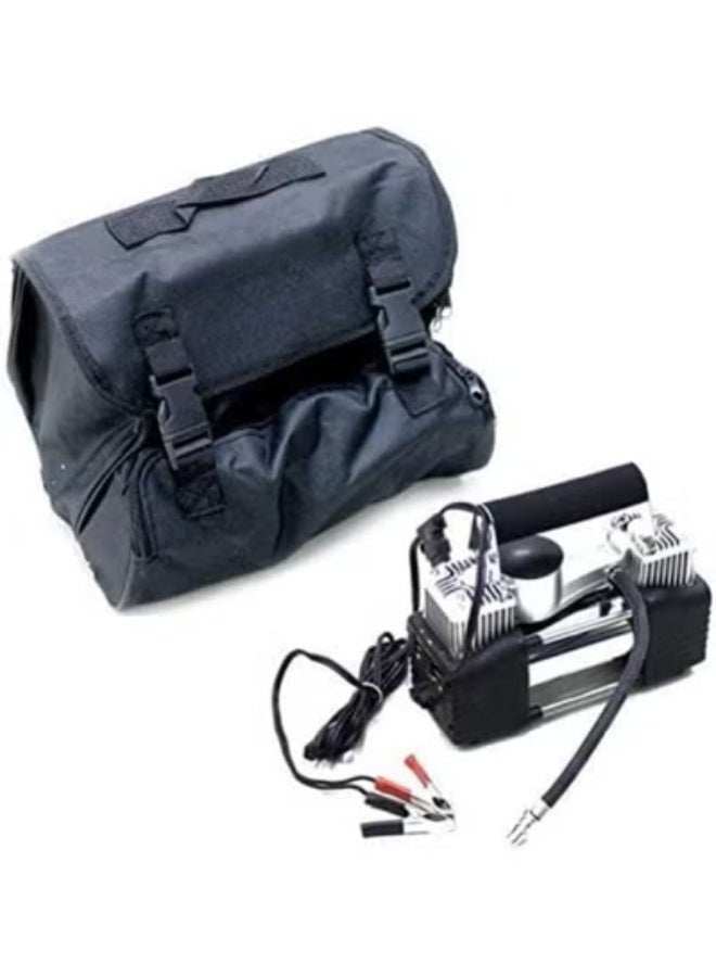 Portable 12V Dual Cylinder Air Compressor - Heavy Duty 150 PSI Car Tire Inflator - High Volume Air Pump with Battery Clamps & Carrying Bag - For Cars, SUVs & Trucks - Image 2