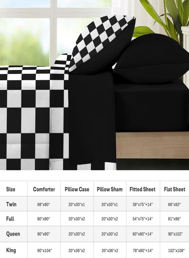 Nesker Comforter Set King Size, Black and White Plaid 7 Pcs Bedding for Kids and Adults, Checkerboard Grid Bed Sheet Sets with Fitted Sheet 2 Pillowcases & 2 Shams - Image 5