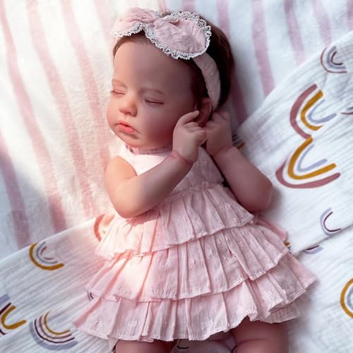 KSBD Reborn Baby Dolls Girl 20 Inch Realistic Sleeping Newborn Baby Doll Lifelike Handmade Cloth Body Soft Weighted Reborn Doll Advanced Painted Gift Set for Kids Age 3 - Image 1