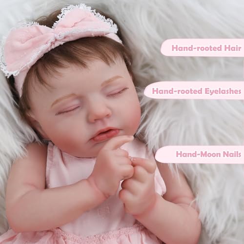 KSBD Reborn Baby Dolls Girl 20 Inch Realistic Sleeping Newborn Baby Doll Lifelike Handmade Cloth Body Soft Weighted Reborn Doll Advanced Painted Gift Set for Kids Age 3 - Image 5