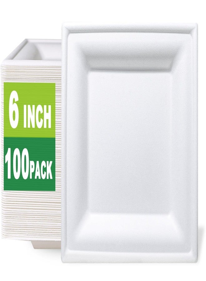 GreenWorks 100 Count 6 Inch Small Square Compostable plates, Heavy Duty Bagasse and Bamboo Fiber Plates - Image 1