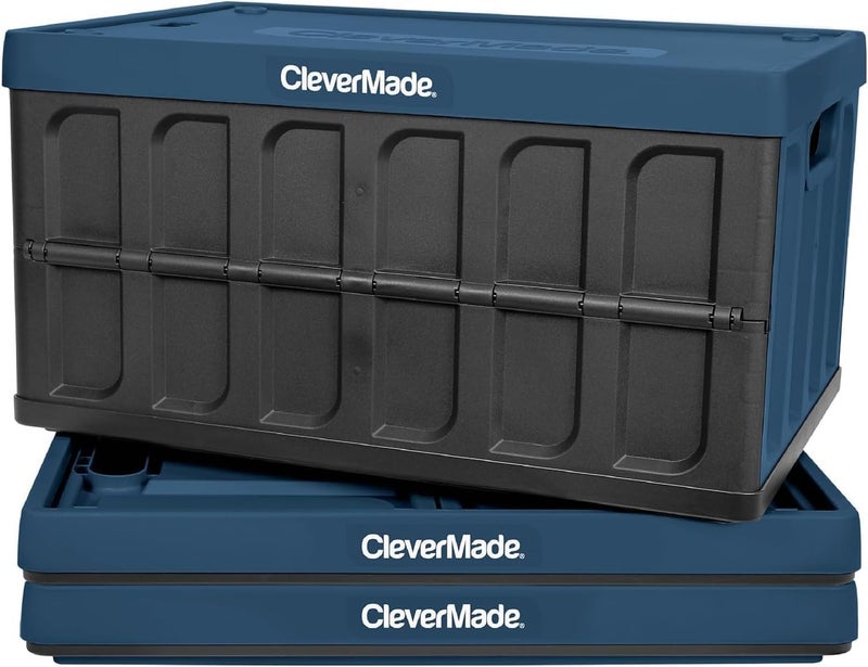 CleverMade Collapsible Storage Bins with Lids  Ocean 3 Pack 62L  Plastic Containers Stackable Organization Crates Home Closet SpaceSaving Durable - Image 1