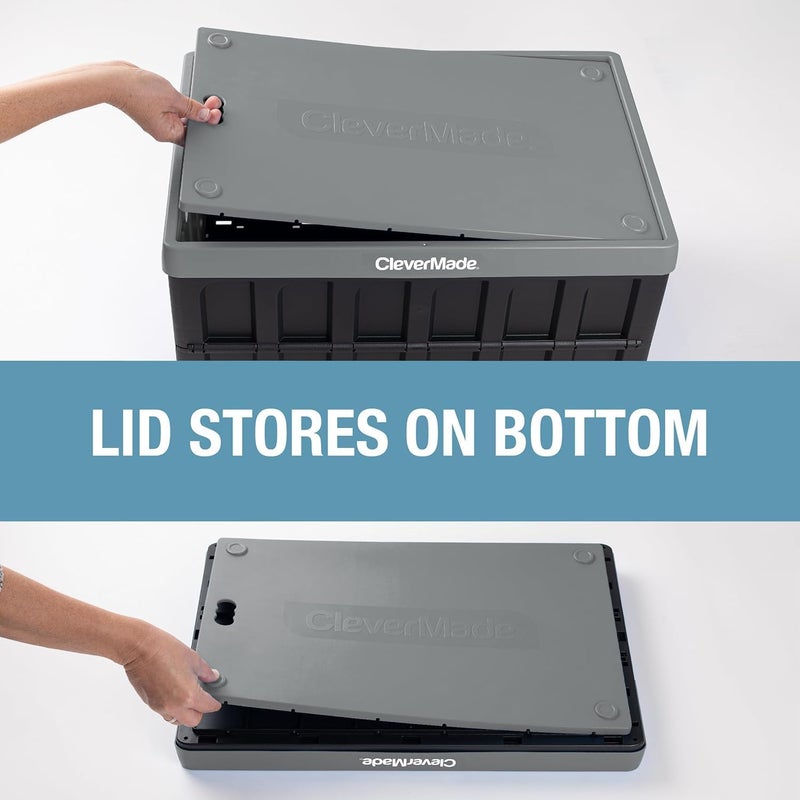 CleverMade Collapsible Storage Bins with Lids  Ocean 3 Pack 62L  Plastic Containers Stackable Organization Crates Home Closet SpaceSaving Durable - Image 3