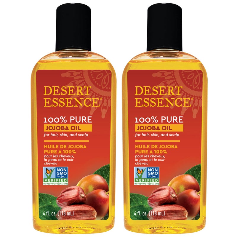 Desert Essence 100% Pure Jojoba Oil - 4 Fl Oz - Pack of 2 - Haircare & Skincare Essential Oil - All Skin Types - No Oily Residue - May Help Prevent Flakiness - Makeup Remover - Aftershave Moisturizer - Image 1