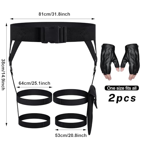 Kathfly 2 Sets Women's Multi Strap Garter and Leather Gloves Halloween Black Utility Goth Belt Costume with Pocket Adjustable Leg Straps for Halloween Party Cosplay Accessory - Image 2