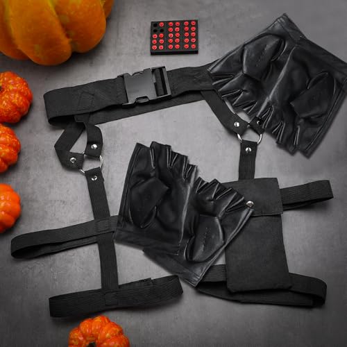 Kathfly 2 Sets Women's Multi Strap Garter and Leather Gloves Halloween Black Utility Goth Belt Costume with Pocket Adjustable Leg Straps for Halloween Party Cosplay Accessory - Image 3