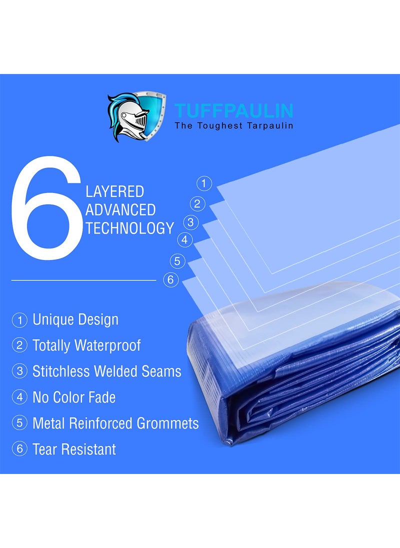 TUFFPAULIN TUFFPAULIN 6FT X 9FT 120 GSM Blue Tarpaulin Tirpal Tadpatri Tharpai Thadika Extra Strong Reinforced Eyelets UV Resistant 100 Waterproof Virgin 6 Layer MLCL 3D Rib Technology1 No  - Image 4