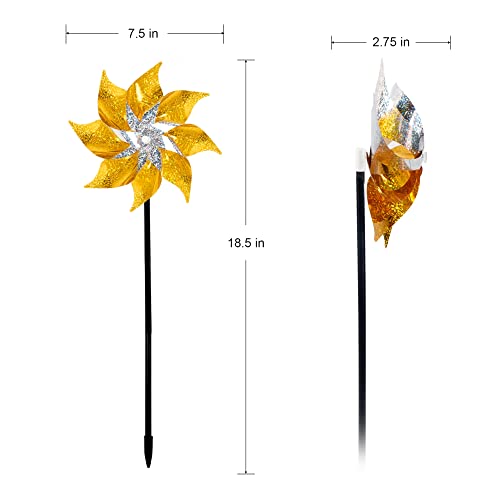 Hausse 10 Pack Reflective Pinwheels with Stakes, Extra Sparkly Pin Wheel for Garden Decor, Bird Repellent Devices Deterrent to Scare Birds Away from Yard Patio Farm, Golden - Image 2