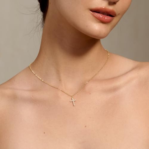 Tewiky Cross Necklace for Women, Dainty Simple 14k Gold Plated Cross Pendant Cute Necklaces for Women Jewelry - Image 5