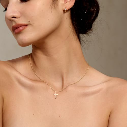 Tewiky Cross Necklace for Women, Dainty Simple 14k Gold Plated Cross Pendant Cute Necklaces for Women Jewelry - Image 3