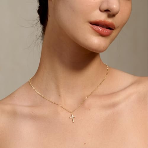 Tewiky Cross Necklace for Women, Dainty Simple 14k Gold Plated Cross Pendant Cute Necklaces for Women Jewelry - Image 2
