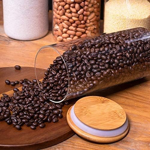 Avora Kitchenware Glass Food Storage Jars Containers With Airtight Bamboo Lids Set Of 1 Kitchen Glass Canisters For Spices NutsCoffee Flour Sugar Candy Cookie And More 1400Ml Clear - Image 3