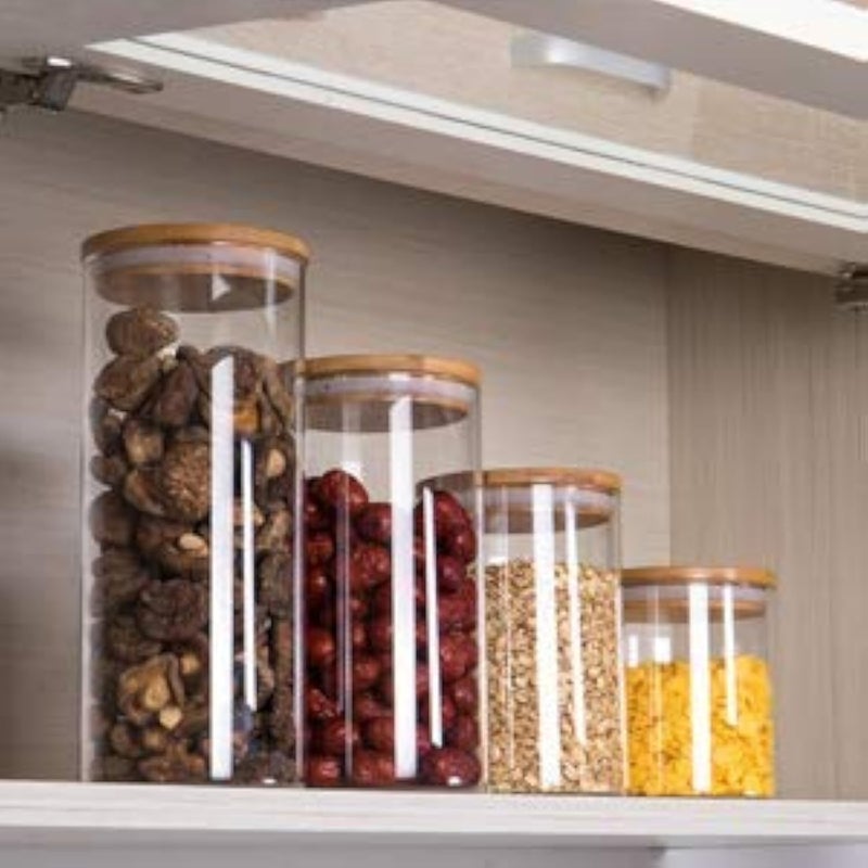 Avora Kitchenware Glass Food Storage Jars Containers With Airtight Bamboo Lids Set Of 1 Kitchen Glass Canisters For Spices NutsCoffee Flour Sugar Candy Cookie And More 1400Ml Clear - Image 1
