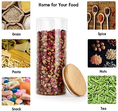 Avora Kitchenware Glass Food Storage Jars Containers With Airtight Bamboo Lids Set Of 1 Kitchen Glass Canisters For Spices NutsCoffee Flour Sugar Candy Cookie And More 1400Ml Clear - Image 4