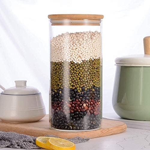 Avora Kitchenware Glass Food Storage Jars Containers With Airtight Bamboo Lids Set Of 1 Kitchen Glass Canisters For Spices NutsCoffee Flour Sugar Candy Cookie And More 1400Ml Clear - Image 2