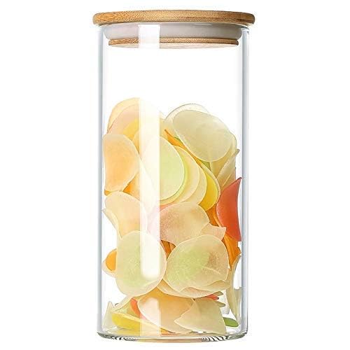 Avora Kitchenware Glass Food Storage Jars Containers With Airtight Bamboo Lids Set Of 1 Kitchen Glass Canisters For Spices NutsCoffee Flour Sugar Candy Cookie And More 1400Ml Clear - Image 5