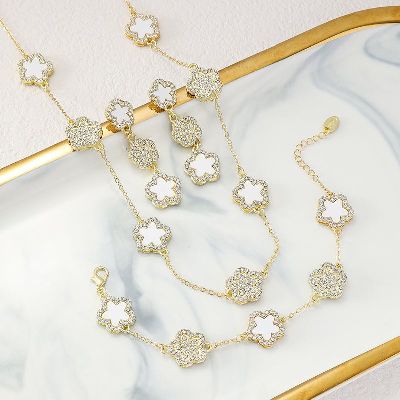 Generic Cross-Border Double-Sided Four-Leaf Clover Necklace Luxurious Fashionable Fresh Sweet Floral Pendant Lockbone Chain Necklace For White four-leaf clover 