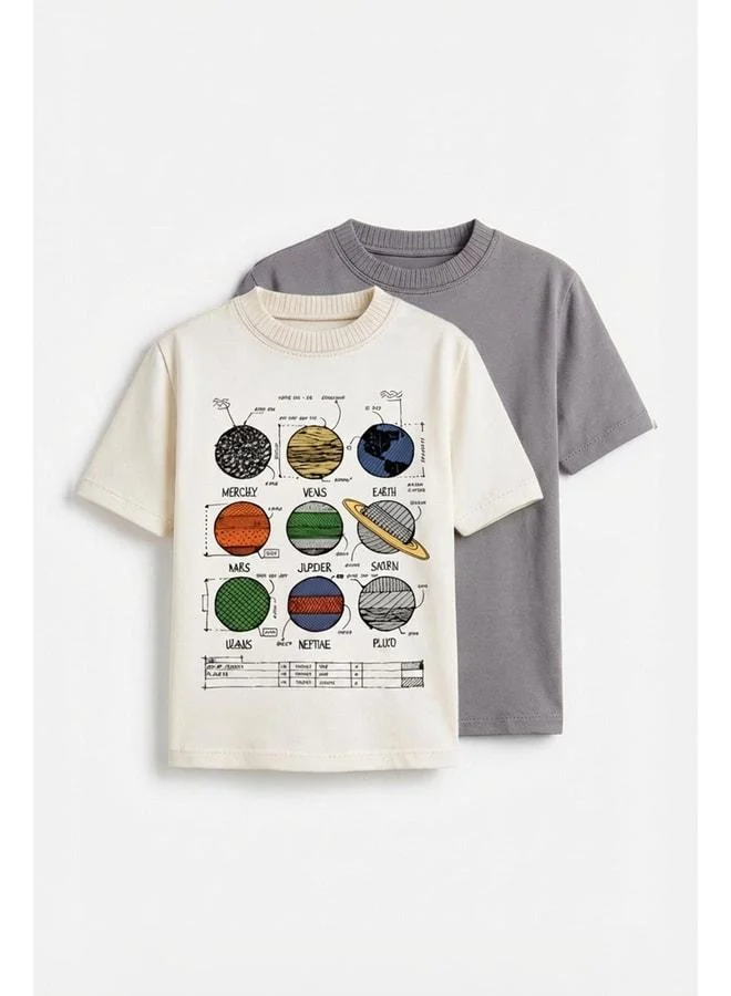 Perendi 100% Cotton Planet-Printed Dual Boys' Oversized T-Shirt.