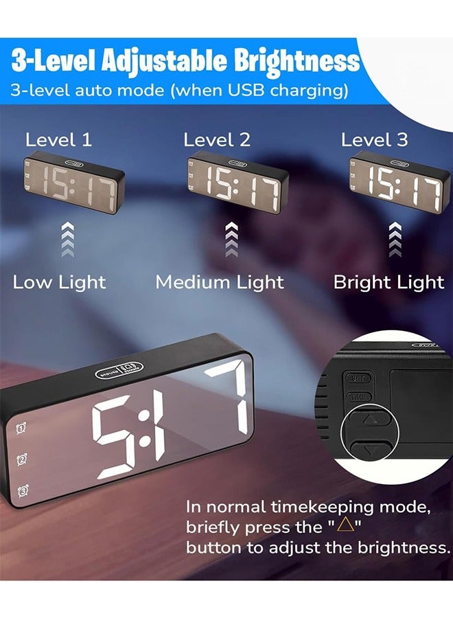 Nightlight LED Digital Alarm Clock, Creative Smart, Bedside Desk Table Electronic Clock, Rechargeable, Date &Temp Display Digital Wall Clocks, for Bedroom Kitchen Office (BLACK) - Image 3