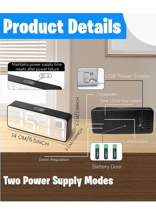 Nightlight LED Digital Alarm Clock, Creative Smart, Bedside Desk Table Electronic Clock, Rechargeable, Date &Temp Display Digital Wall Clocks, for Bedroom Kitchen Office (BLACK) - Image 2