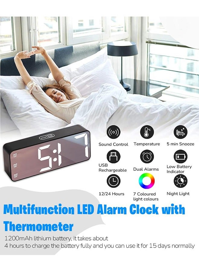 Nightlight LED Digital Alarm Clock, Creative Smart, Bedside Desk Table Electronic Clock, Rechargeable, Date &Temp Display Digital Wall Clocks, for Bedroom Kitchen Office (BLACK) - Image 5