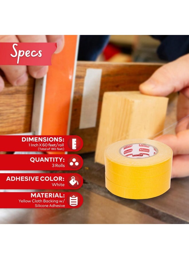XFasten Double Sided Woodworking Tape 1-Inch 180-Feet Total 3-Pack Double Stick Tape For Router Templates For Woodworking Tools; Wood Crafter Double Sided Tape | Double Face Tape Strong Wood Tape  - Image 3
