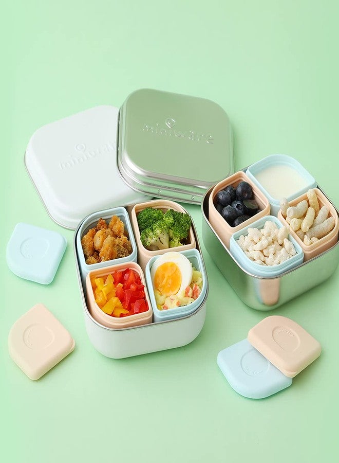Miniware GrowBento Box and 2 Silipods | Durable 304 Stainless Steel Lunch Box and Leakproof Silicone Storage Containers Set | Grows from Baby Purees to School Lunches (Steel + Peach) - Image 5