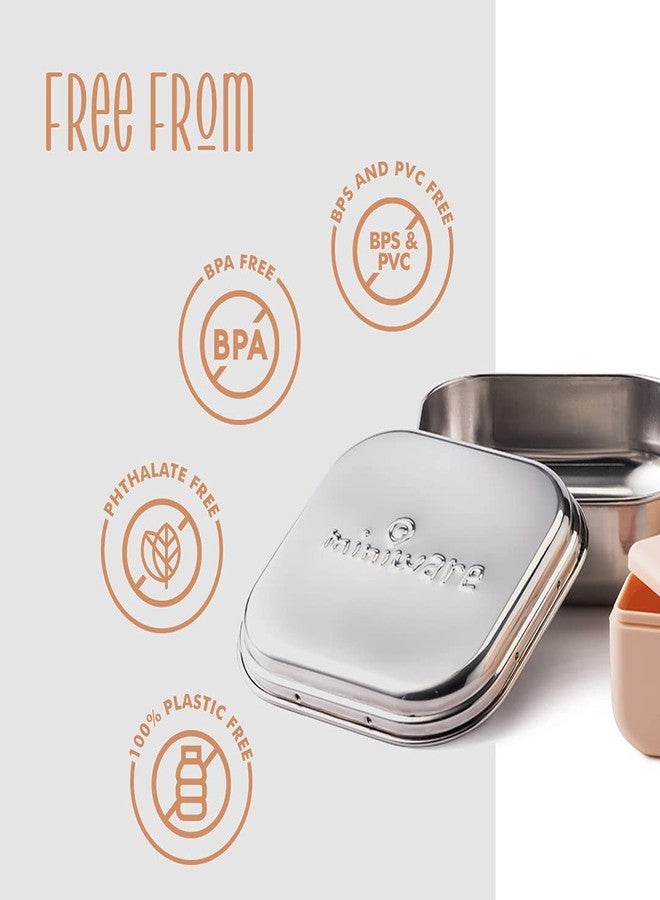 Miniware GrowBento Box and 2 Silipods | Durable 304 Stainless Steel Lunch Box and Leakproof Silicone Storage Containers Set | Grows from Baby Purees to School Lunches (Steel + Peach) - Image 3