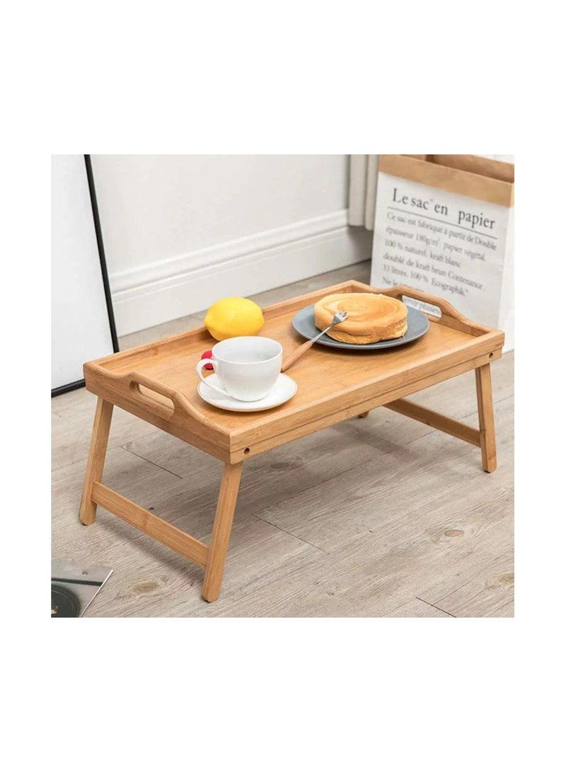 Bamboo bed tray with handles and folding legs with a raised edge, collation bedside table tray for breakfast - Image 4