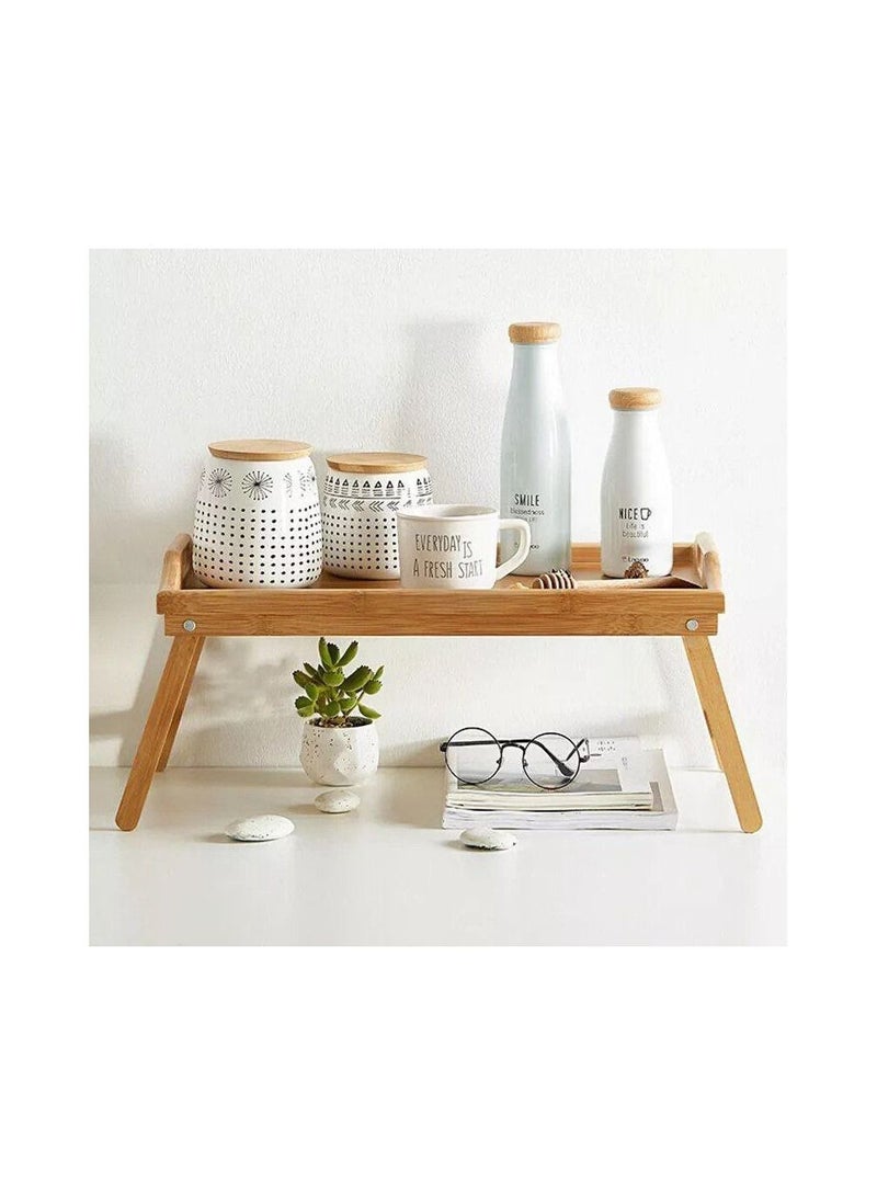 Bamboo bed tray with handles and folding legs with a raised edge, collation bedside table tray for breakfast - Image 3