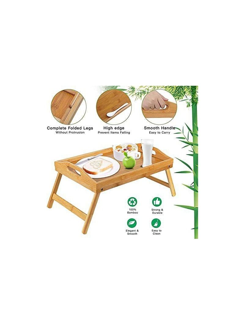 Bamboo bed tray with handles and folding legs with a raised edge, collation bedside table tray for breakfast - Image 5