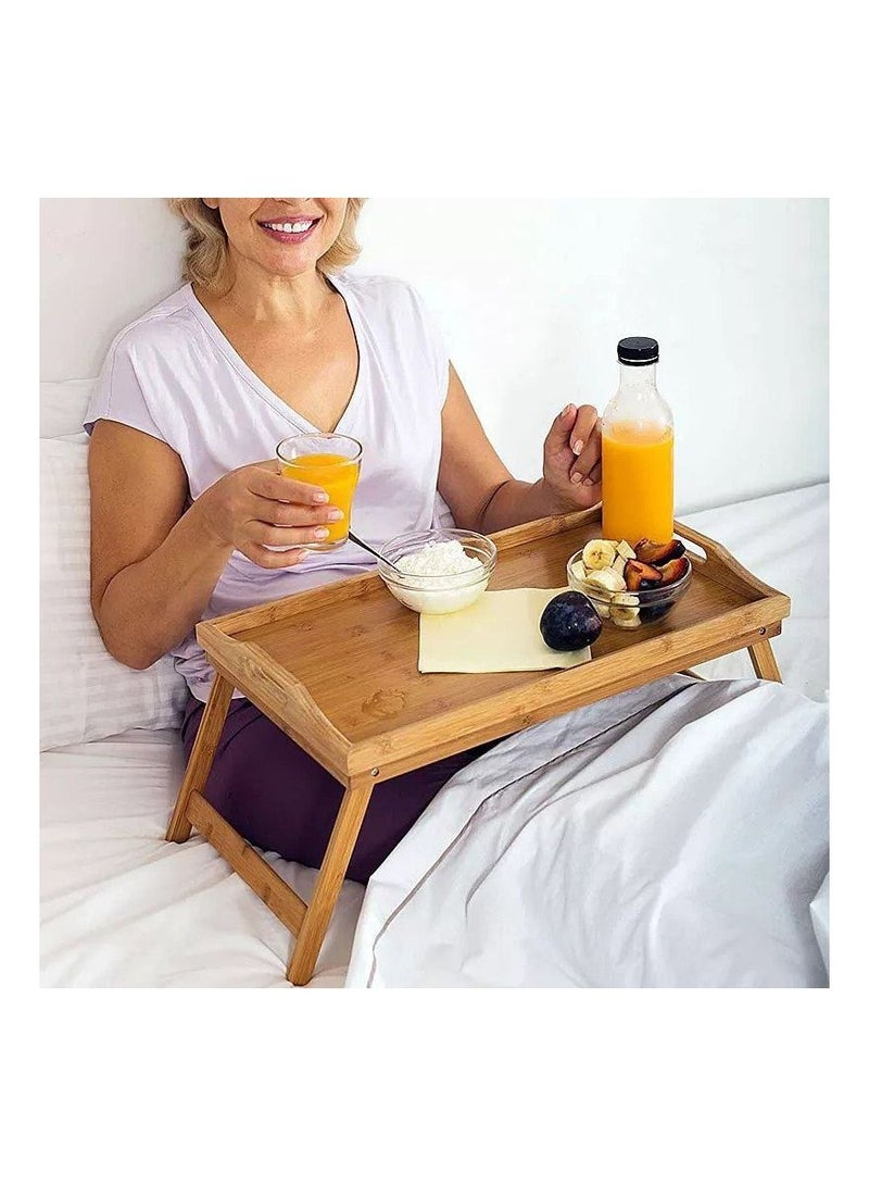 Bamboo bed tray with handles and folding legs with a raised edge, collation bedside table tray for breakfast - Image 2