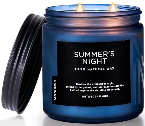 M&SENSE Summer's Night Scented Candle, 11.6oz Natural Soy Wax Clean Non Toxic for Home, Medium 2 Wick Gifts for Men, Up to 70 Hours Burn Time, Manly Candles for Bedroom - Image 1