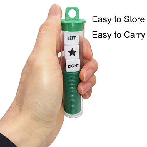 Ahoper Left Right Center Dice Game Prime Set Bundle with 3 Dices + 36 Chips. Round Tube Storage is Very Convenient for Travel. Easy to Store, Carry Around. (Green) - Image 2