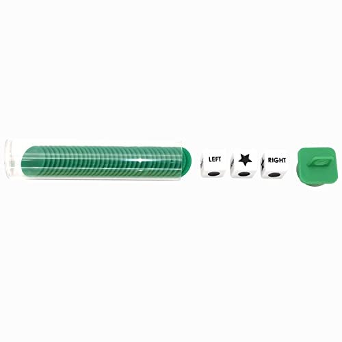 Ahoper Left Right Center Dice Game Prime Set Bundle with 3 Dices + 36 Chips. Round Tube Storage is Very Convenient for Travel. Easy to Store, Carry Around. (Green) - Image 3