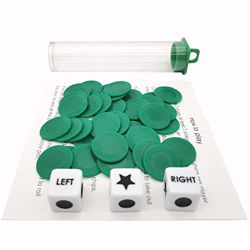 Ahoper Left Right Center Dice Game Prime Set Bundle with 3 Dices + 36 Chips. Round Tube Storage is Very Convenient for Travel. Easy to Store, Carry Around. (Green) - Image 4