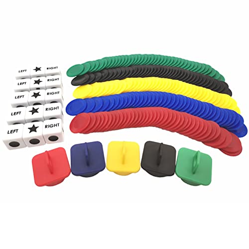 Ahoper Left Right Center Dice Game Prime Set Bundle with 3 Dices + 36 Chips. Round Tube Storage is Very Convenient for Travel. Easy to Store, Carry Around. (Green) - Image 5