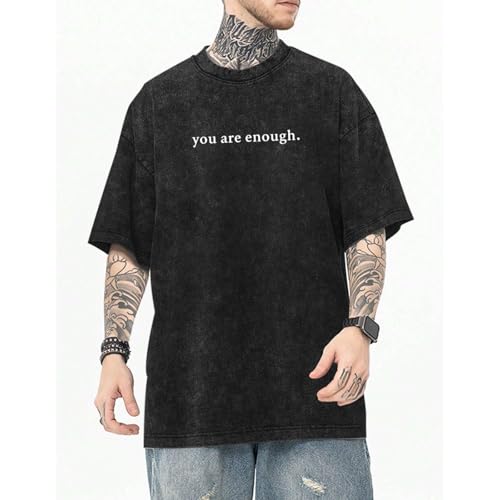 Lubpow Dear Person Behind Me Shirt You are Enough Tshirts for Men Oversized Inspirational Positive Tees Vintage Graphic Tops(Black,XL) - Image 2