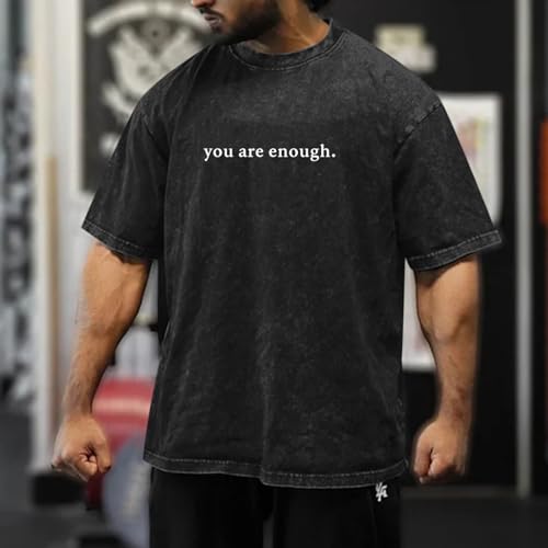 Lubpow Dear Person Behind Me Shirt You are Enough Tshirts for Men Oversized Inspirational Positive Tees Vintage Graphic Tops(Black,XL) - Image 4